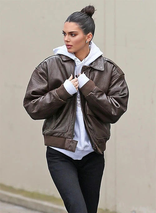 Kendall Jenner Brown Leather Jacket