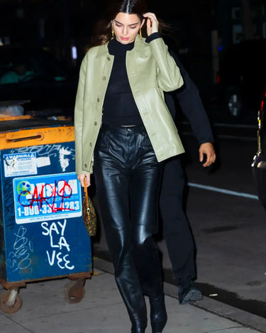 Kendall Jenner Green Leather Jacket