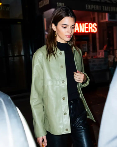 Kendall Jenner Green Leather Jacket