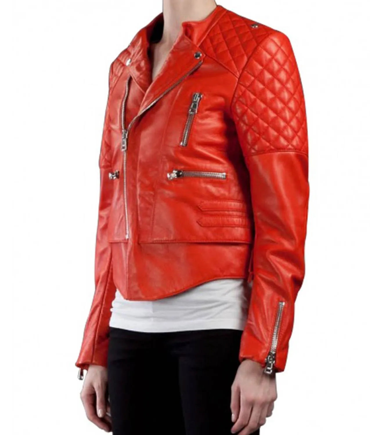 Kristen Stewart Quilted Biker Red Leather Jacket