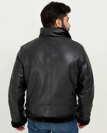 Kristoff All Black B-3 Leather Bomber Jacket - Back