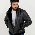 Kristoff All Black B-3 Leather Bomber Jacket - Front Zip