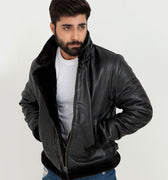 Kristoff All Black B-3 Leather Bomber Jacket - Front Zip