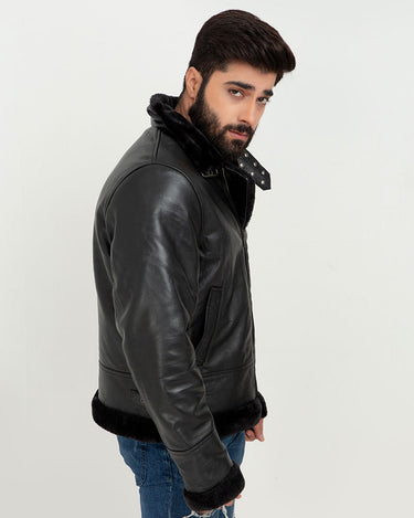 Kristoff All Black B-3 Leather Bomber Jacket - Right