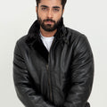 Kristoff All Black B-3 Leather Bomber Jacket - Zoom