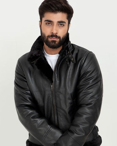 Kristoff All Black B-3 Leather Bomber Jacket - Zoom