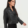 Lavina Sheen Black Leather Biker Jacket - Right