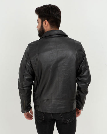 Marco Sheen Black Leather Biker Jacket - Back