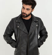 Marco Sheen Black Leather Biker Jacket - Front