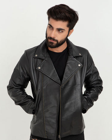 Marco Sheen Black Leather Biker Jacket - Front