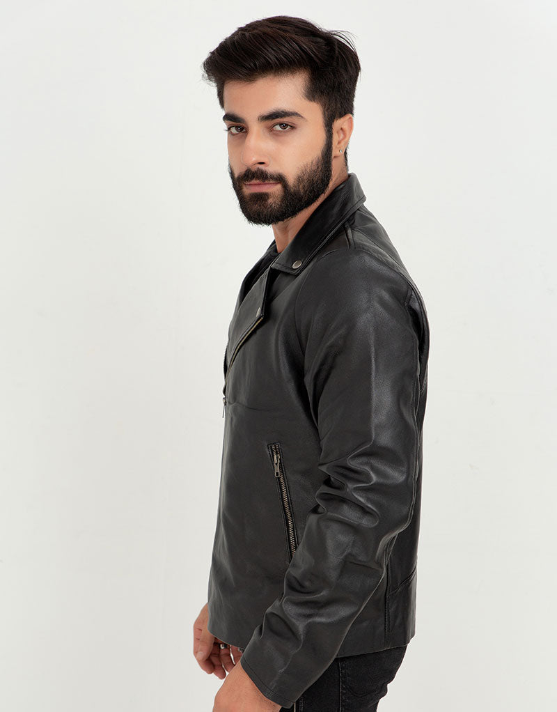 Marco Sheen Black Leather Biker Jacket - Left