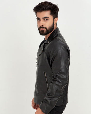 Marco Sheen Black Leather Biker Jacket - Left