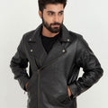 Marco Sheen Black Leather Biker Jacket - Zipped