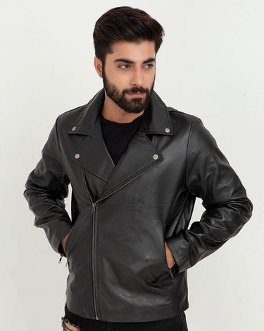 Marco Sheen Black Leather Biker Jacket - Zipped