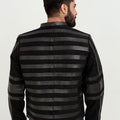 Matt Sheer Striped Black Leather Jacket - Back