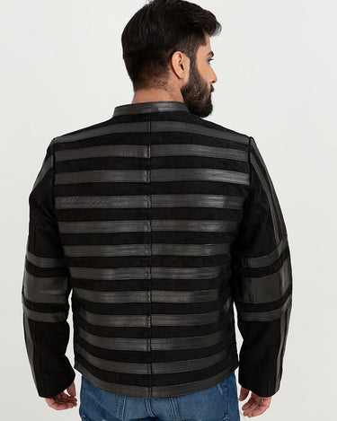 Matt Sheer Striped Black Leather Jacket - Back