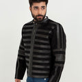 Matt Sheer Striped Black Leather Jacket - Left