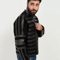 Matt Sheer Striped Black Leather Jacket - Right