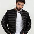 Matt Sheer Striped Black Leather Jacket - Zoom