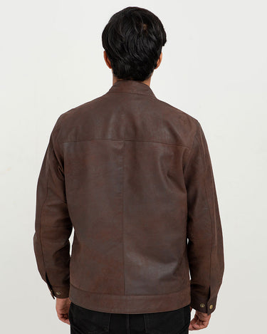 Mayfair Brown Racer Matte Leather Jacket - Back