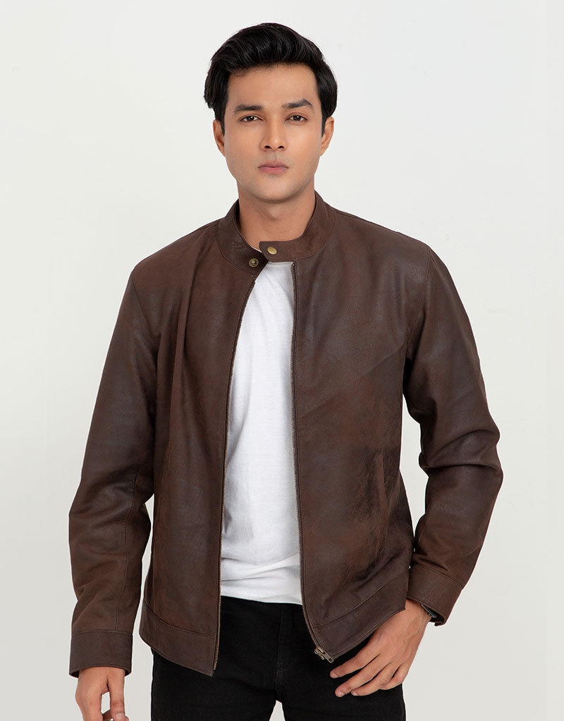 Mayfair Brown Racer Matte Leather Jacket - Front