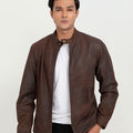 Mayfair Brown Racer Matte Leather Jacket - Front