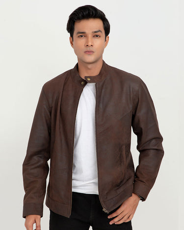 Mayfair Brown Racer Matte Leather Jacket - Front