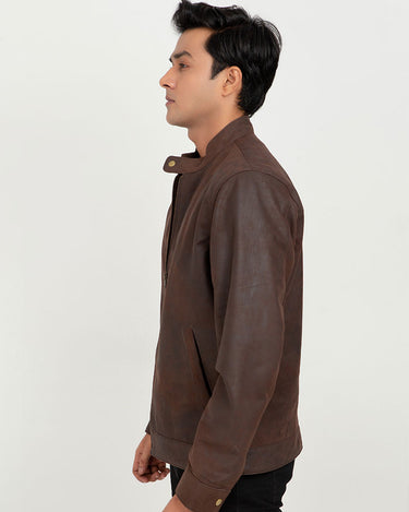 Mayfair Brown Racer Matte Leather Jacket - Left