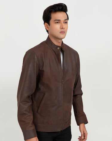 Mayfair Brown Racer Matte Leather Jacket - Right