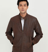 Mayfair Brown Racer Matte Leather Jacket - Zipped