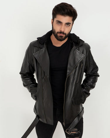 Midnight Double Rider Black Leather Jacket - Front Open