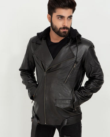 Midnight Double Rider Black Leather Jacket - Front