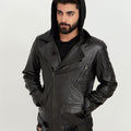 Midnight Double Rider Black Leather Jacket - Hood