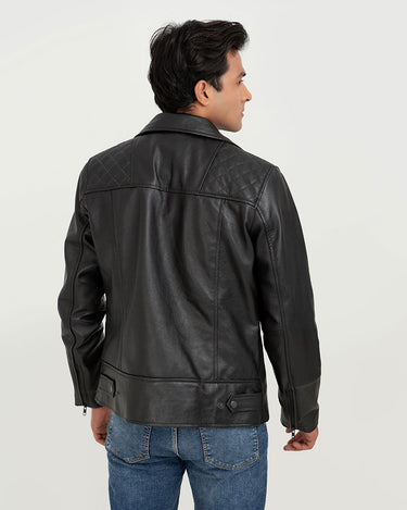 Mykel Quilted Black Leather Jacket - Back