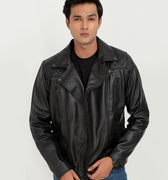 Mykel Quilted Black Leather Jacket - Front