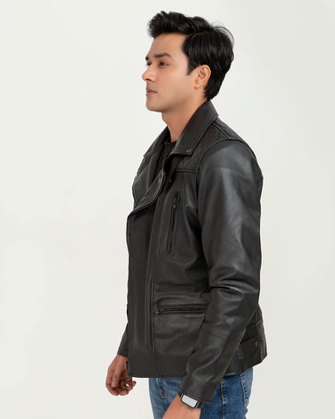 Mykel Quilted Black Leather Jacket - Left