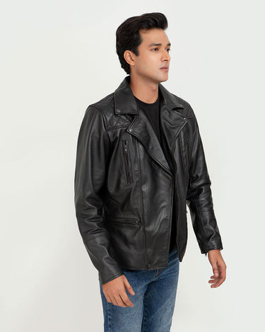 Mykel Quilted Black Leather Jacket - Right