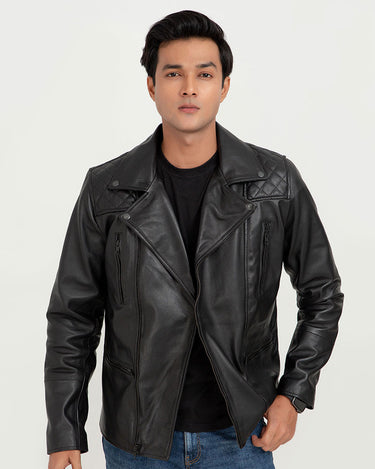 Mykel Quilted Black Leather Jacket - Zoom