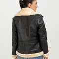 Nia High-Collar Black Leather Jacket - Back