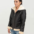 Nia High-Collar Black Leather Jacket - Left