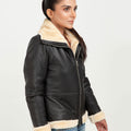 Nia High-Collar Black Leather Jacket - Right