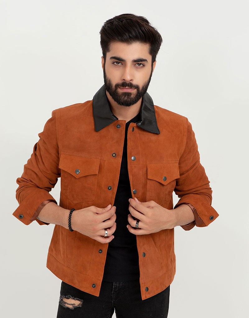 Nolan Brown Suede Shirt Leather Jacket - Front