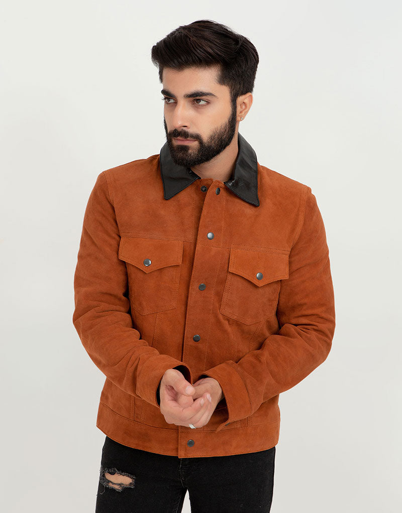 Nolan Brown Suede Shirt Leather Jacket - Front Close