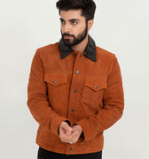 Nolan Brown Suede Shirt Leather Jacket - Front Close