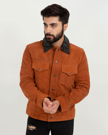 Nolan Brown Suede Shirt Leather Jacket - Front Close