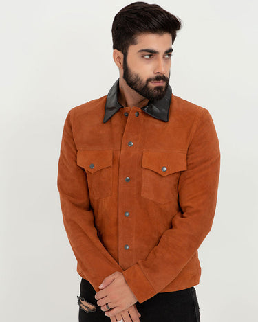 Nolan Brown Suede Shirt Leather Jacket - Front Zoom