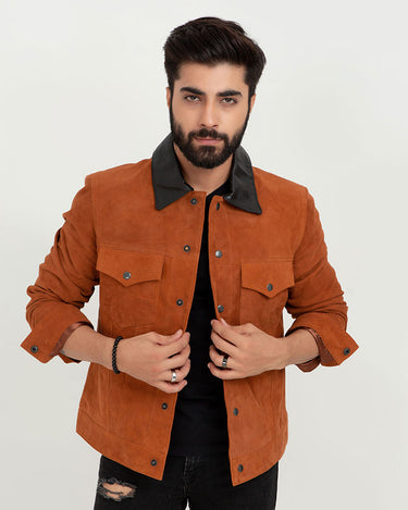 Nolan Brown Suede Shirt Leather Jacket - Front