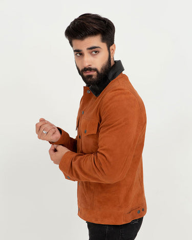 Nolan Brown Suede Shirt Leather Jacket - Left