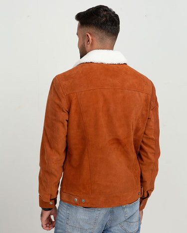 Novak Shearling Tan Suede Leather Jacket - Back