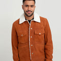 Novak Shearling Tan Suede Leather Jacket - Front Zipped